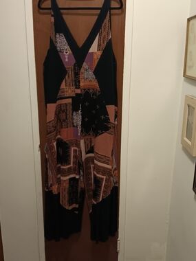 Free People Sleeveless Black, Rust & Purple Patchwork Jumpsuit - Lg